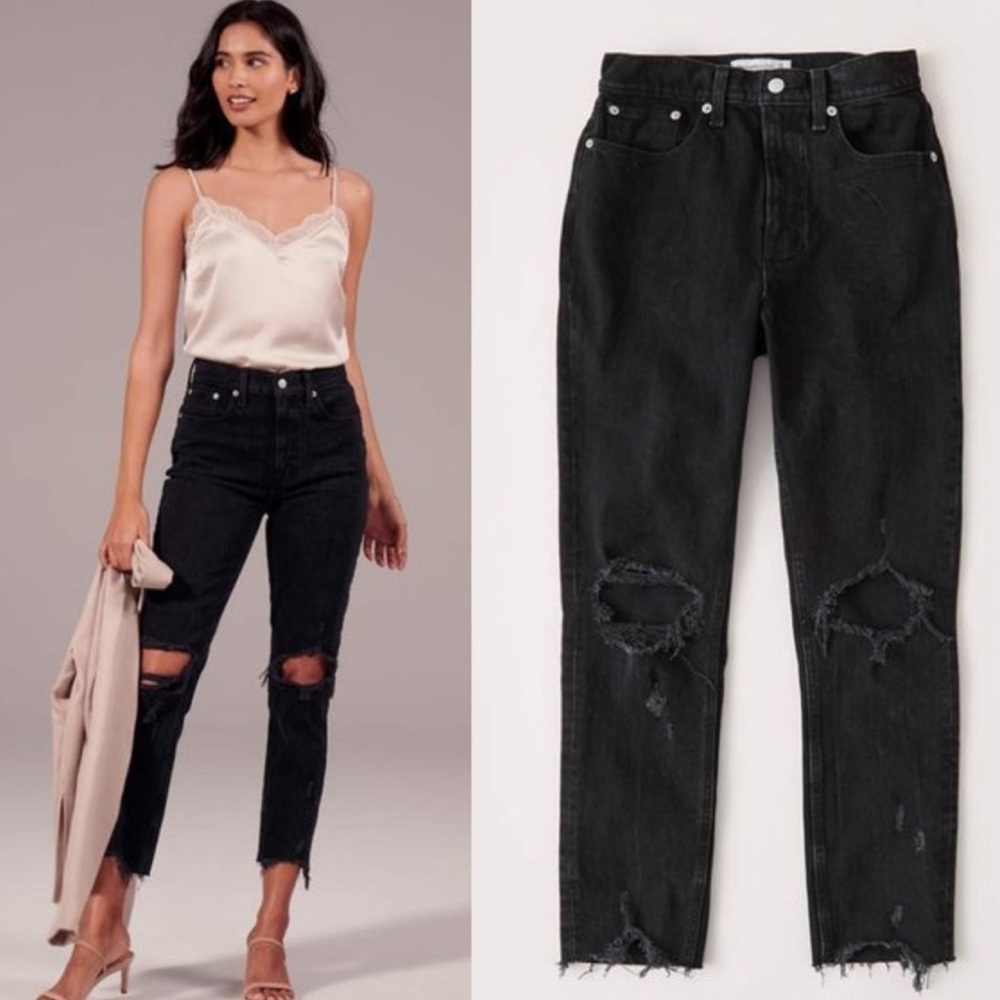 Abercrombie & Fitch High Rise Mom Jeans Curve Love  Black Sz 30